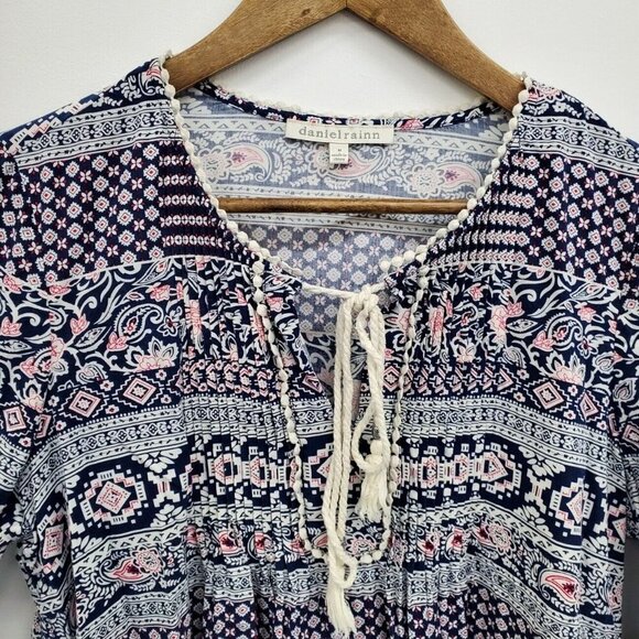 Daniel Rainn Navy‎ Red Floral Peasant Boho Top Size M Long Sleeve Lightweight - Picture 9 of 14